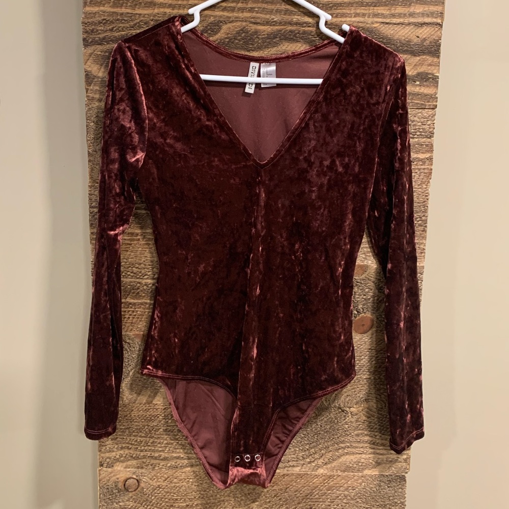 H&M Burgundy Velvet Bodysuit